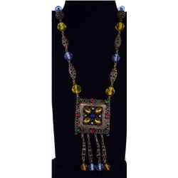Vintage multicolor gemstone long necklace