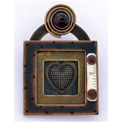 Vintage brass heart shape pin with amethyst
