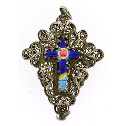 Vintage sterling silver cross enamel pendant