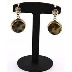 tiger cowrie shell bezel sterling silver earrings