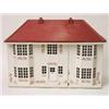 Image 1 : A painted wood and tinplate doll's house, with sliding frontage enclosing an arrangement of six r...