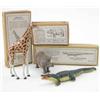 Image 1 : Britains zoo animals, pre-war, No. 908 Indian Rhinoceros, 912 Giraffe and 917 Nile Crocodile, all...
