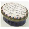 Image 1 : An early 19th century Staffordshire enamel patch box, with a 'Trifle' inscription to oval cover,...