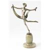Image 1 : A Lorenzl Art Deco bronze of a dancing girl, silvered patina, balanced on one leg on an onyx plin...
