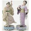 Image 1 : A pair of Paris porcelain figures of Chinese ladies, one dancing, the other in long lilac kimono,...