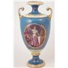 Image 1 : A Staffordshire earthenware vase printed with Joan of Arc within oval against a gilded blue-green...