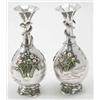 Image 1 : A pair of Japanese silver baluster vases, with serpent entwined necks and enamelled floral decora...