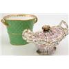Image 1 : A Victorian bone china pot pourri and cover, two-handled pedestal form, brightly painted with flo...