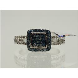 STERLING SILVER BLUE DIAMOND & WHITE DIAMOND