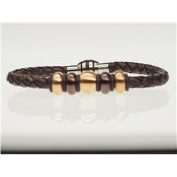 STAINLESS STEEL BROWN LEATHER BRACELET WITH BEADS