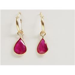 14KT GOLD RUBY HOOP EARRINGS