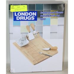 NEW 9PC RUBBER WOOD CHEESE BOARD AND KNIFE SET