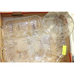 FLAT OF DECORATIVE GLASS SERVING DISHES
