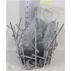 METAL DECORATIVE FRUIT BOWL AND LARGE GLASS 12"