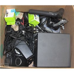 BOX WITH ELECTRICAL CORDS + LAMP + SPEAKERS