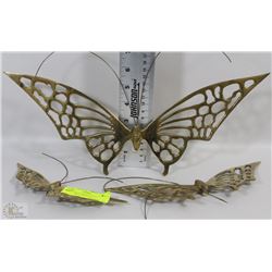 SET OF THREE BRASS WALL HANGING BUTTERFLIES
