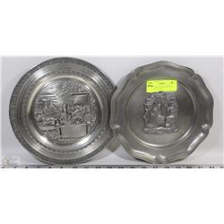 2 PEWTER PLATES 94% AND 95% MADE IN BELGIUM