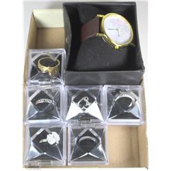 LOT OF 6 FASHION RINGS MENS & WOMENS WITH "WORLD"