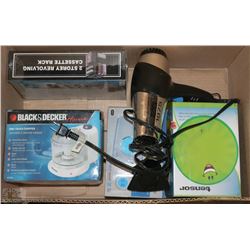 BOX OF VARIOUS HOUSEHOLD ITEMS INCLUDING BLACK