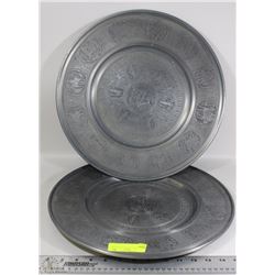 PAIR OF 15.5" ENGRAVED PEWTER TRAYS