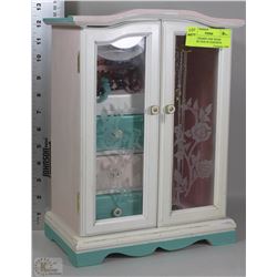 ESTATE SHABBY CHIC WOOD JEWELRY BOX W/ CONTENTS