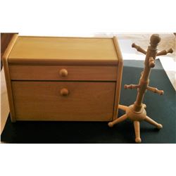 VINTAGE HARDWOOD BREAD BOX & TREE MUG