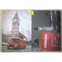 WOODEN FRAME AND CANVAS B&W PICTURE WITH RED ACCENT X2