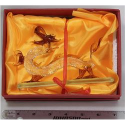 GLASS DRAGON MANTLE ORNAMENT 6"L X 4"TALL
