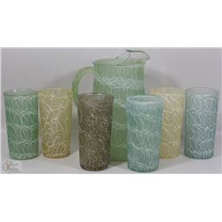 BOX WITH 6 GLASSES & PITCHER DECORATIVE W/ RUBBER