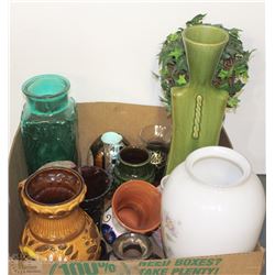 LARGE BOX OF VARIETY 14 VASES SOME SIGNED ,MOUTH