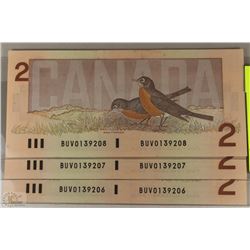 THREE 1986 UNCIRCULATED SEQUENTIAL SERIAL NUMBERS