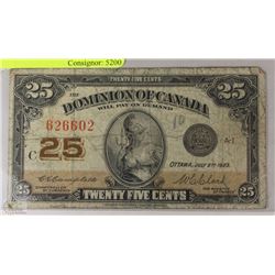1923 CANADIAN 25 CENT SHINPLASTER