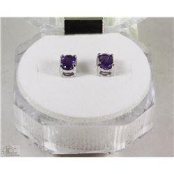 #11)NATURAL AMETHYST OVAL  .925 SILVER EARRINGS
