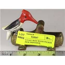 VINTAGE CAST IRON WOOD PECKER TOOTH PICK DISPENSER