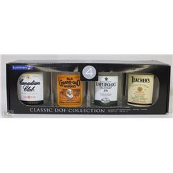 LOT OF 4 WHISKEY TUMBLER GLASSES INCLUDES LABEL OF