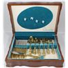 Image 1 : WOODEN FLATWARE BOX WITH GOLD PLATED FLATWARE