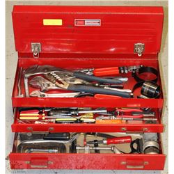 TOOL BOX COMPLETE WITH BRAND NAME TOOLS (SOME NEW)