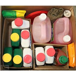 BOX FULL OF WEED KILLER, GREASE, WINDSHIELD WASHER