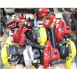 PALLET WITH 8 BLOWERS AND 3 ELECTRIC CHAINSAWS