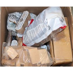 BOX OF WOOD PELLETS, ETC