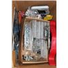Image 1 : BOX WITH ASSORTED HARDWARE, DRILL BITS, DRILL,