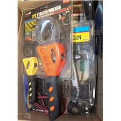 BOX OF ASSORTED TOOLS AND SOLAR PANEL, ETC