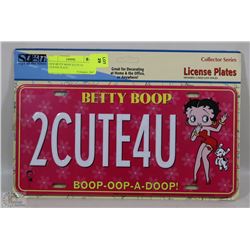NEW BETTY BOOP 2CUTE 4U LICENSE PLATE