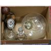 Image 1 : BOX WITH VINTAGE GLASS AND LEATHER DECANTERS