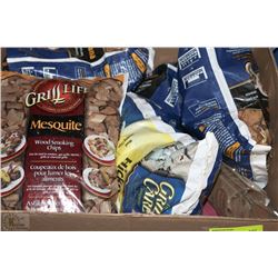 BOX OF ASSORTED WOOD SMOKING CHIPS & MORE