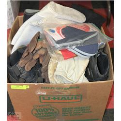BOX OF WORK BOOTS AND GLOVES