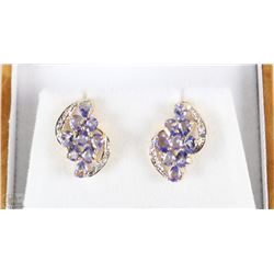PAIR OF 14K YELLOW GOLD TANZANITE COMBINATION CAST