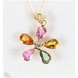 14K YELLOW GOLD DIAMOND SAPPHIRE PENDANT NECKLACE