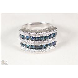 STERLING SILVER RHODIUM PLATED SAPPHIRE & CZ RING