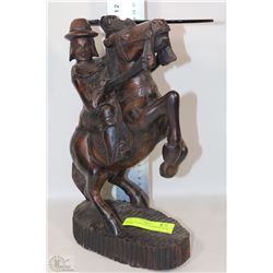 WOOD STATUE OF WARRIOR WITH HORSE